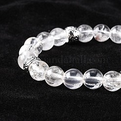 合金フラワービーズ付き天然クォーツクリスタルストレッチブレスレット  女性のためのアクセサリー用原石のアクセサリー  内径：1-7/8インチ（4.78cm）&nbsp;BJEW-PH00714-07
