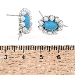 Brass and ABS Plastic Imitation Pearl Stud Earring Findings&nbsp;KK-C172-14B-P
