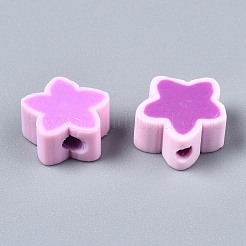 手作り樹脂粘土ビーズ  スター  パールピンク  8.5~11x9~11x4mm  穴：1.6mm&nbsp;CLAY-N011-015D