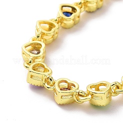 Enamel Evil Eye & Cubic Zirconia Heart Link Chain Bracelet&nbsp;BJEW-H555-01C
