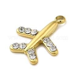 ラインストーン付き316サージカルステンレスペンダント  18KGP本金メッキ  飛行機  14x11x2mm  穴：1.4mm&nbsp;STAS-H189-01B-G