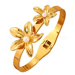 304 Stainless Steel & Imitation Pearl Hinged Bangles for Women&nbsp;WG2B9FA-01