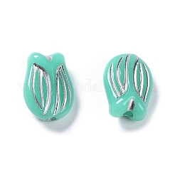 不透明なメッキアクリルビーズ  ライン入り  チューリップ  アクアマリン  16x11.5x7mm  穴：2mm  約670個/500g&nbsp;OACR-G016-25J