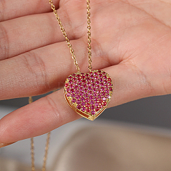 Brass Micro Pave Cubic Zirconia Heart Pendant Necklaces for Women&nbsp;RK4443-2