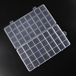 プラスチックビーズ収納ケース  32コンパートメントオーガナイザーボックス  長方形  透明  26x13.3x1.4cm  穴：16.5x6.5mm  コンパートメント：3.1x3.1センチメートル&nbsp;CON-S043-032