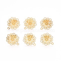 304ステンレススチールスタッドピアス金具  カン付き  花  ゴールドカラー  17x14.5mm  穴：1mm  ピン：0.7mm&nbsp;X-STAS-S079-30A
