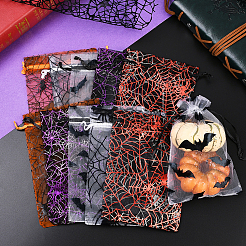 50個 5色長方形プリント布巾着袋  ハロウィーンのテーマ  ミックスカラー  15.5x10x0.03cm  10個/カラー&nbsp;ABAG-SP0001-49