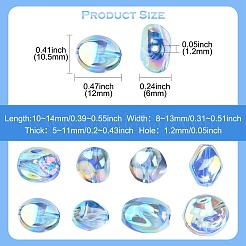 40個 8スタイル電気メッキ透明アクリルビーズ  混合図形  ブルー  10~14x8~13x5~11mm  穴：1.2mm  5個/スタイル&nbsp;OACR-CJ0002-48