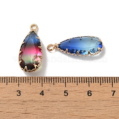 ツートングラスペンダント  真鍮パーツ  多面カット  ティアドロップ  ゴールドカラー  ミックスカラー  24x10.5x6mm  穴：1.5mm&nbsp;GLAA-S179-02-M