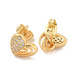Heart Brass Pave Clear Cubic Zirconia Stud Earrings&nbsp;EJEW-M258-36G