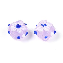 手作りランプワークビーズ  でこぼこしたフラットラウンドい花  ライラック  14~16x10~11.5mm  穴：1~1.4mm&nbsp;LAMP-N028-23B