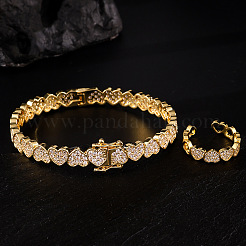 Heart Brass Micro Pave Clear Cubic Zirconia Bangles & Cuff Rings Sets&nbsp;FS-WG7D4EB-02