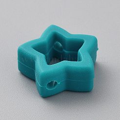 スターシリコンフォーカルビーズ  DIYの看護ネックレス用  ティール  19x20x8mm  穴：2.2mm&nbsp;SIL-TAC0008-07N