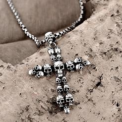 Rock Punk 316L Surgical Stainless Steel Human Skeleton Cross Pendant Necklaces For Men&nbsp;NJEW-BB01199