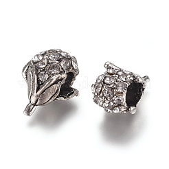 アンティークシルバーメッキ合金ラインストーンヨーロピアンビーズ  大きな穴の花のビーズ  クリスタル  16x9x8mm  穴：5mm&nbsp;CPDL-E023-03AS-A