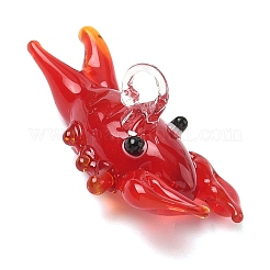ガラスチャーム  ロブスターチャーム  レッド  16x37x18.5mm  穴：5x4mm&nbsp;GLAA-XCP0012-09
