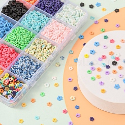 97.5g15色手作りポリマークレイビーズセット  花  ミックスカラー  4~6x4~6x1~1.5mm  穴：2mm  6.5 G /カラー&nbsp;CLAY-YW0001-51