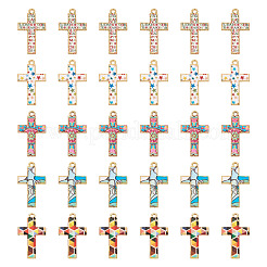 30個5色ラックメッキゴールドトーン合金モザイクスタイルペンダント  エナメル  クロスチャーム  ミックスカラー  23~29x12.5~17x1.5mm  穴：1.8~2mm  6個/カラー&nbsp;ENAM-TA0001-65