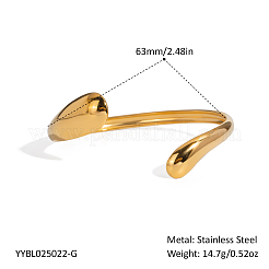 女性用 304 ステンレススチール オープンカフバングル  ティアドロップ  18KGP本金メッキ  内径：2-1/2インチ（6.3cm）&nbsp;OV2068-1
