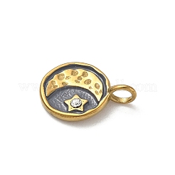 304ステンレスペンダント  月/星とフラットラウンド  エナメルとラインストーン付き  ゴールドカラー  16x11.5x4mm  穴：3mm&nbsp;STAS-H243-06G