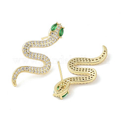 Snake Brass Pave Clear & Green Cubic Zirconia Stud Earrings for Women&nbsp;EJEW-L285-002G
