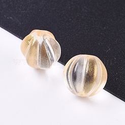 透明ガラスビーズ  グリッターパウダー付き  カボチャ  桃パフ  10.5mm  穴：1mm&nbsp;X-GLAA-L027-K06