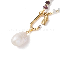 Natural Baroque Keshi Pearl Nuggets Pendant Dyed Natural Malaysia Jade Faceted Rondelle Beaded Necklaces for Women&nbsp;NJEW-JN06019