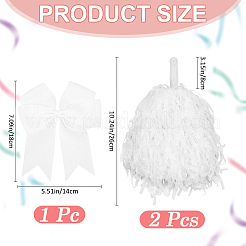 プラスチック製チアリーディングポンポン、チアリーディングハンドフラワー2個  ポリエステル製ワニ口ヘアクリップ1個付き。  ホワイト  280mm&nbsp;AJEW-CN0007-27A