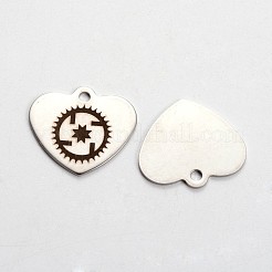 変色しない201ステンレススチール製ハートペンダント  フラットラウンド模様  ステンレス鋼色  21x24x1mm  穴：2mm&nbsp;STAS-L165-E13