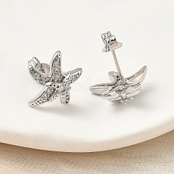 真鍮マイクロペーブクリアキュービックジルコニアスタッドピアス  ラックめっき  長持ちメッキ  カドミウムフリー＆鉛フリー  プラチナ  ヒトデ  13.5x12.5mm&nbsp;EJEW-A145-03D-P