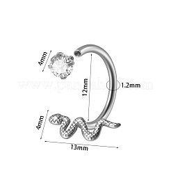 304ステンレススチールパヴェクリアキュービックジルコニアフープリップリング  ヘビ  ステンレス鋼色  12mm  ピン：1.2mm&nbsp;FS-WG12464-01