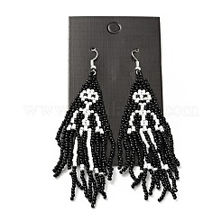 Glass Seed Braided Skeleton Chandelier Earrings&nbsp;EJEW-B012-01