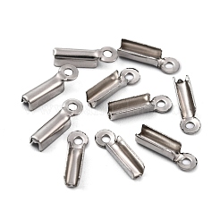 変色しにくい201ステンレススチール製折り返し式圧着コードエンド  オーバル  ステンレス鋼色  11x3x2.5mm  穴：1mm&nbsp;X-STAS-R055-07