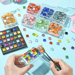 60 個の透明ガラスカボション  正方形  淡黄色  9.8x9.8x4mm&nbsp;GLAA-YW0003-65-01