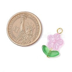 ガラスチャーム  花  金色の鉄のループで  ミックスカラー  24x14x4.5mm  穴：2.5mm&nbsp;PALLOY-JF03302