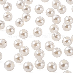 パール調アクリルビーズ  染め  ラウンド  乳白色  6x5.5mm  穴：1.5~2mm  約500個/50g&nbsp;X-PL609-1