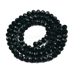 不透明な無色の模造の翡翠のガラスのビーズの連  多面カット  ロンデル  濃い緑  4x3mm  穴：0.8~1mm  約105~110個/連  38~39cm&nbsp;EGLA-A044-P4mm-D12