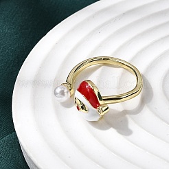 Christmas Brass Micro Pave Cubic Zirconia Enamel Cuff Rings for Women&nbsp;RJEW-L336-02G