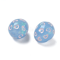 半透明の樹脂ビーズ  ホログラフィックビーズ  心のある卵  エナメル  ブルー  14.5x12mm  穴：2.4mm&nbsp;RESI-D312-06B-02