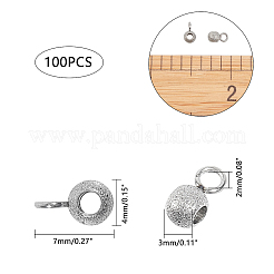 304ステンレス鋼チューブベイル  ループベイル  テクスチャ  ロンデル保釈ビーズ  ステンレス鋼色  7x4x3mm  穴：2mm  内径：2mm  100個/箱&nbsp;STAS-UN0005-49