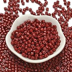 ベーキングペイント パールガラス シードビーズ  丸い穴  シリンダー  レッド  4.5x3.5mm  穴：1.2mm  約5625個/ポンド&nbsp;SEED-C001-04A-11