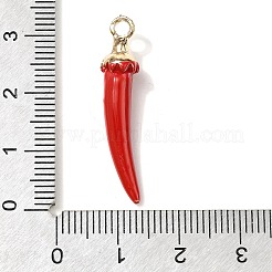 不透明樹脂ペンダント  コショウ  ライトゴールド合金ループ付き  レッド  32x6.5mm  穴：2mm&nbsp;RESI-V004-01A