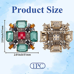 チベット風合金ラインストーンブローチ1個  正方形  樹脂と  クリソライト  51x51mm&nbsp;JEWB-SP0001-16A