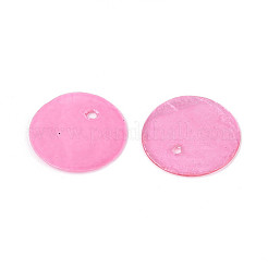 スプレー塗装された天然カピス貝のディスクチャーム  ショッキングピンク  15x0.5~1mm  穴：1.2~1.5mm&nbsp;BSHE-T014-02F