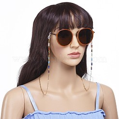 チャクラジュエリー  眼鏡チェーン  眼鏡用ネックストラップ  天然宝石のビーズで  304ステンレススチール製ロブスタークロウ留め金  真鍮製のペーパークリップチェーンとゴム製のループエンド  ゴールドカラー  29.92インチ（76cm）&nbsp;AJEW-EH00035