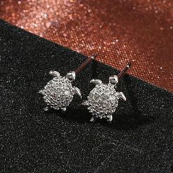 Brass Micro Pave Clear Cubic Zirconia Stud Earrings for Women&nbsp;EJEW-F403-02P