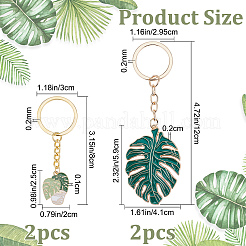 4Pcs 2 Style Monstera Leaf Alloy Enamel Pendant Keychain&nbsp;KEYC-CP0001-18