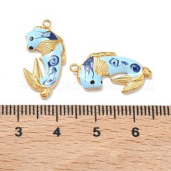 304ステンレススチールエナメルペンダント  魚のチャーム  イオンプレーティング（ip）  18KGP本金メッキ  ライトスカイブルー  22x11x3mm  穴：1.5mm&nbsp;STAS-K295-58B-G