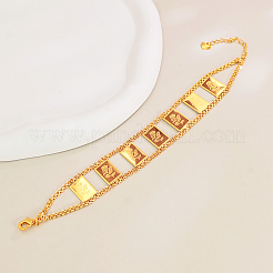 女性用真鍮リンクチェーンブレスレット  花の長方形  18KGP本金メッキ  7-1/4インチ（18.5cm）&nbsp;KS2750-1