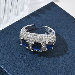 Brass Micro Pave Cubic Zirconia Cuff Open Rings for Women&nbsp;RJEW-L343-13P